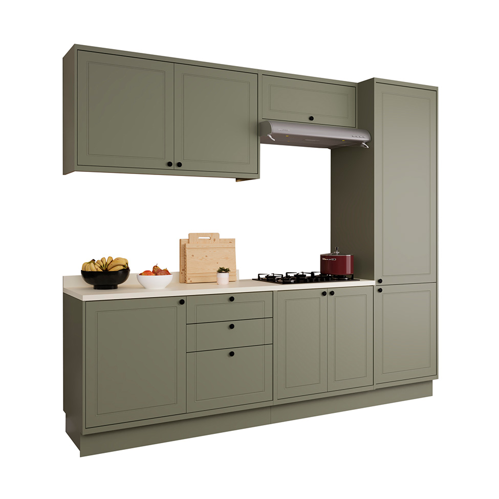 Cozinha Compacta Évora com Tampo para Cooktop 8 Portas 3 Gavetas Verde Hill