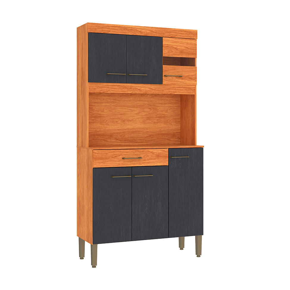 Cozinha Compacta Carla 6 Portas 1 Gaveta Cinamomo e Grafite