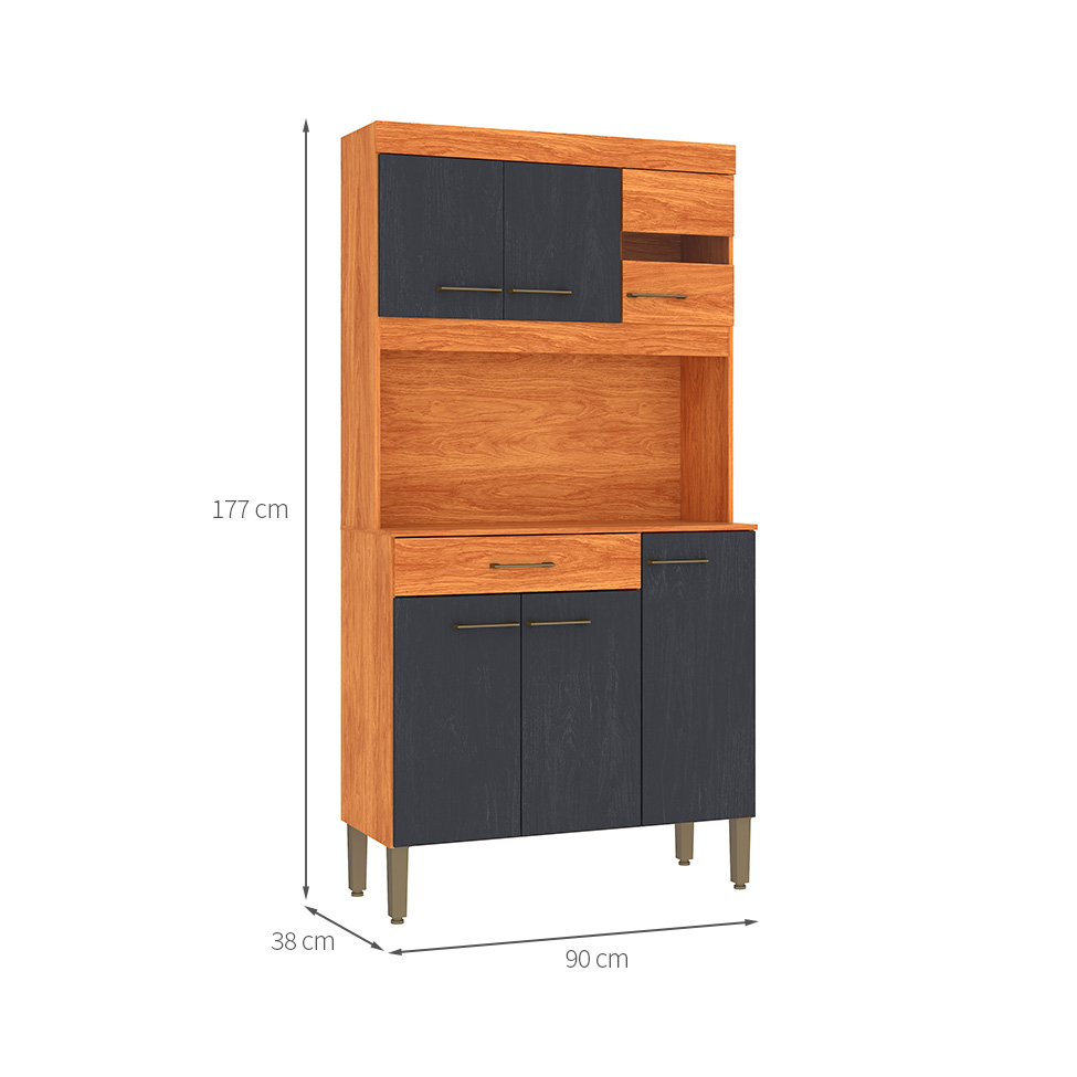 Cozinha Compacta Carla 6 Portas 1 Gaveta Cinamomo e Grafite