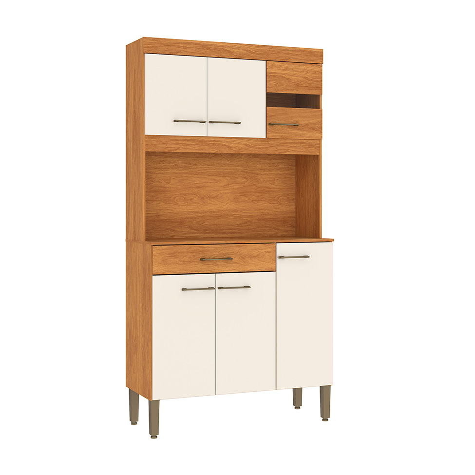 Cozinha Compacta Carla 6 Portas 1 Gaveta Cinamomo e Off White
