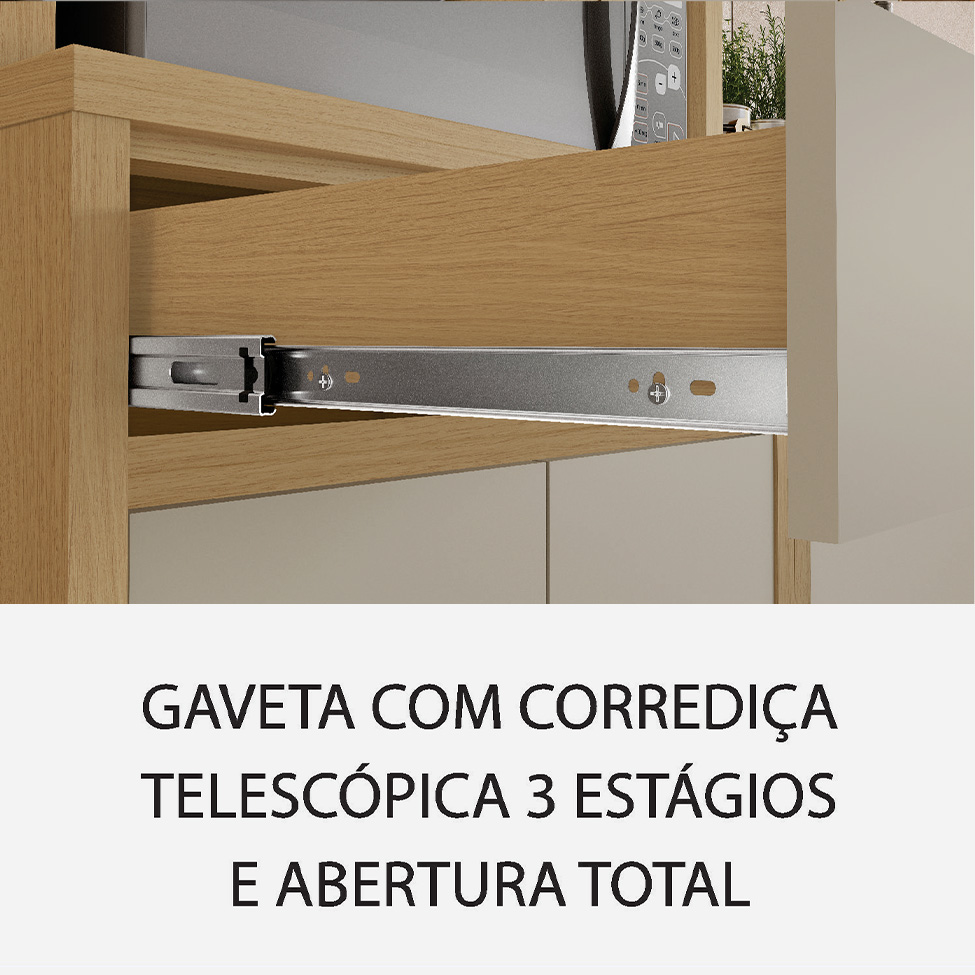 Cozinha Compacta Condessa com Vidro Reflecta e Relógio 12 Portas 2 Gavetas Carvalho e Greige