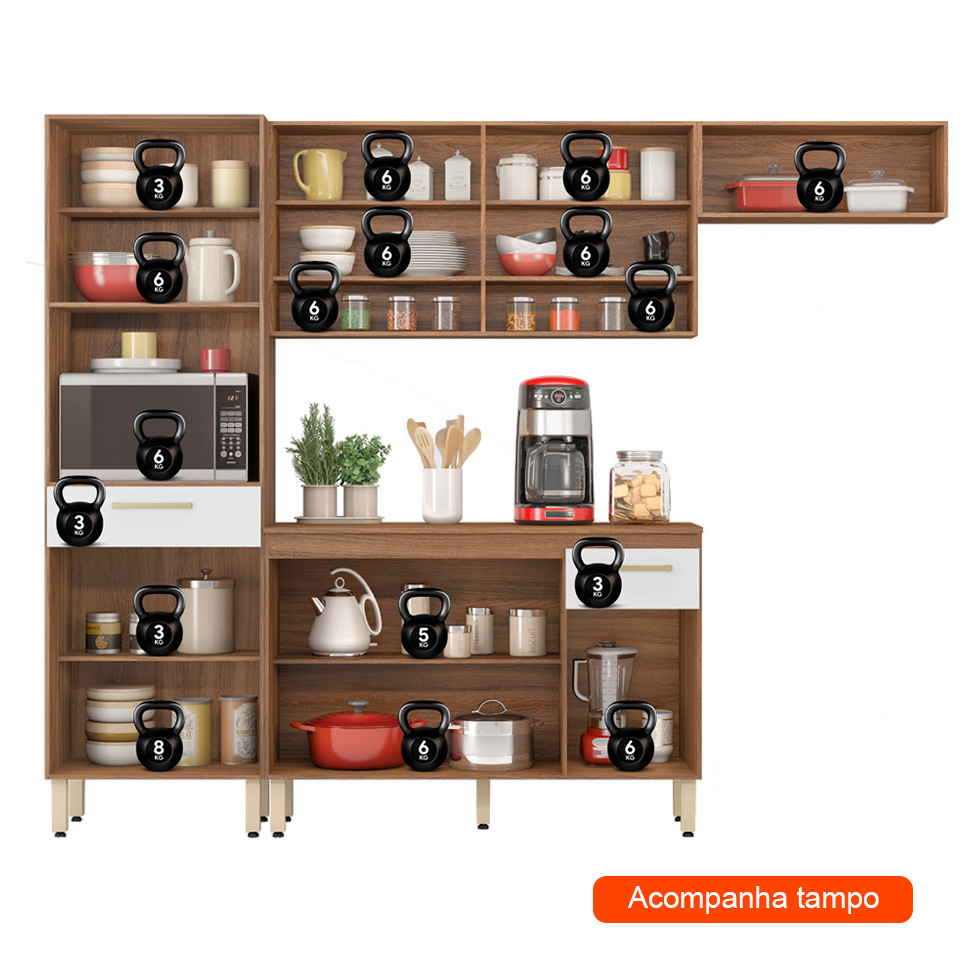 Cozinha Compacta Dama 9 Portas 2 Gavetas Amêndola e Branco