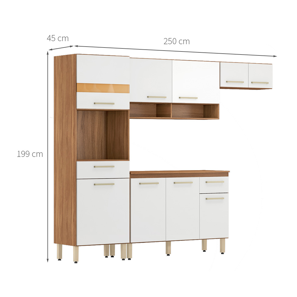 Cozinha Compacta Dama 9 Portas 2 Gavetas Amêndola e Branco