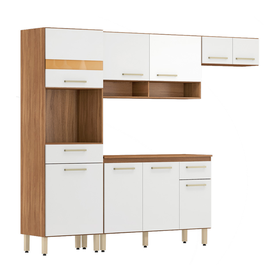 Cozinha Compacta Dama 9 Portas 2 Gavetas Amêndola e Branco