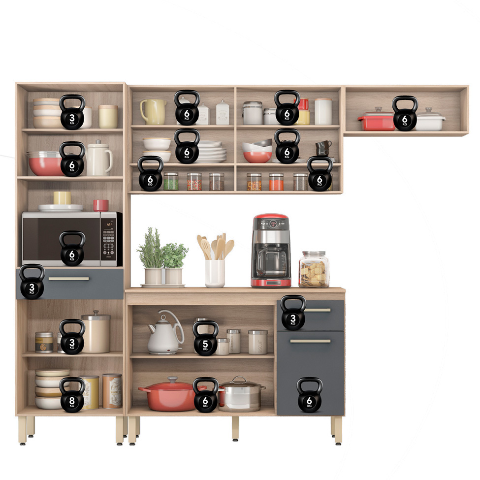 Cozinha Compacta Dama 9 Portas 2 Gavetas Avena e Grafite