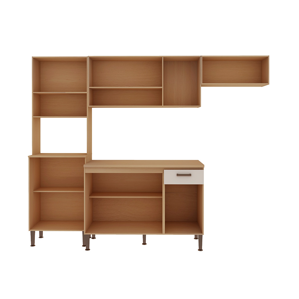 Cozinha Compacta Essência 100% MDF 10 Portas 1 Gaveta Freijó e Off White