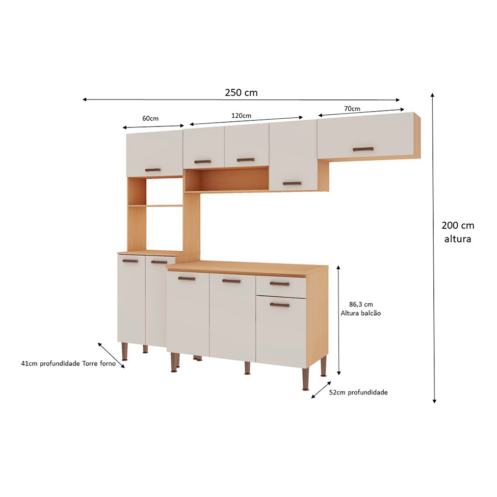 Cozinha Compacta Essência 100% MDF 10 Portas 1 Gaveta Freijó e Off White