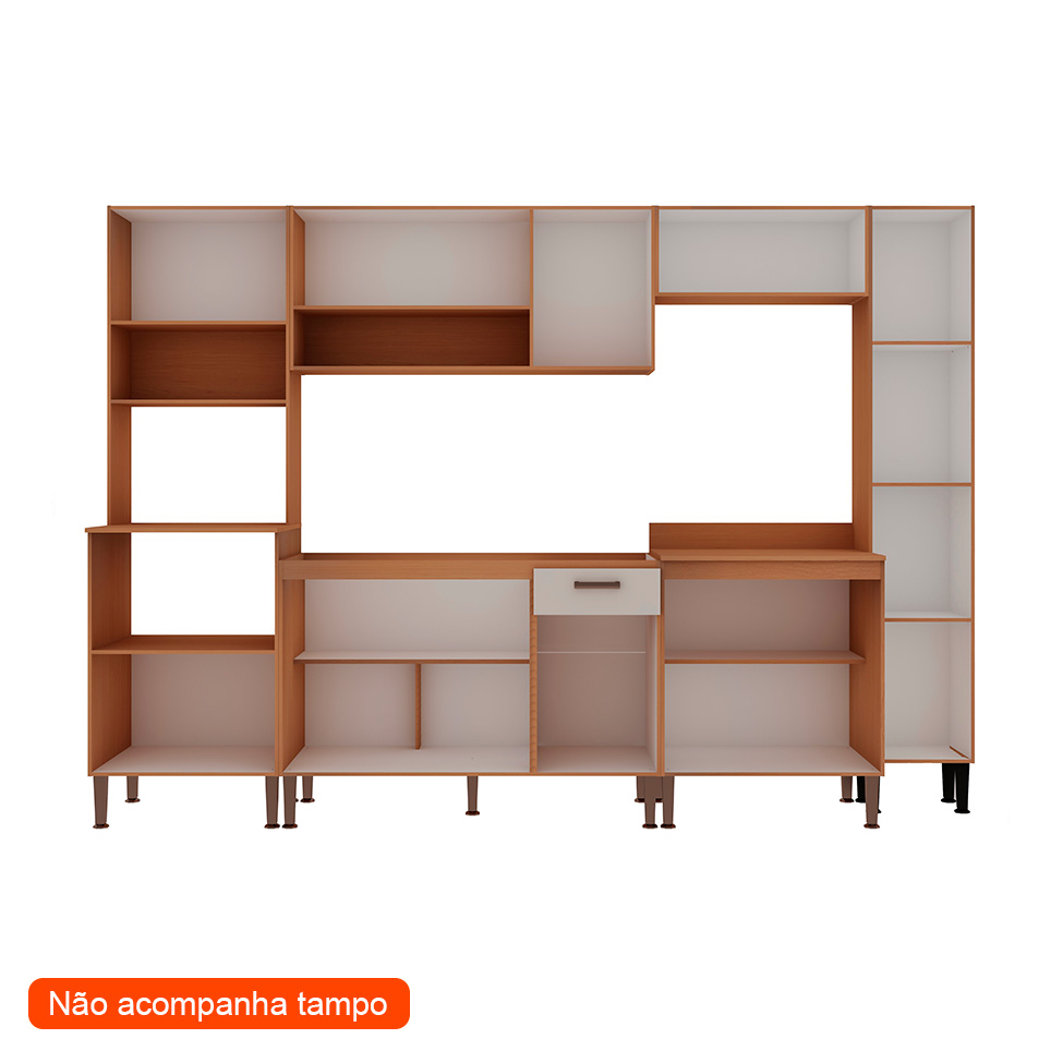 Cozinha Compacta Essência 100% MDF 12 Portas 1 Gaveta Freijó e Off White