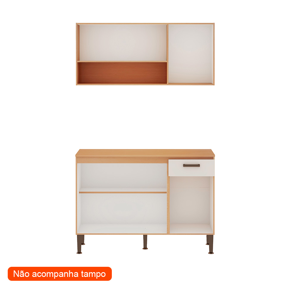 Cozinha Compacta Essência 100% MDF 6 Portas 1 Gaveta Freijó e Off White