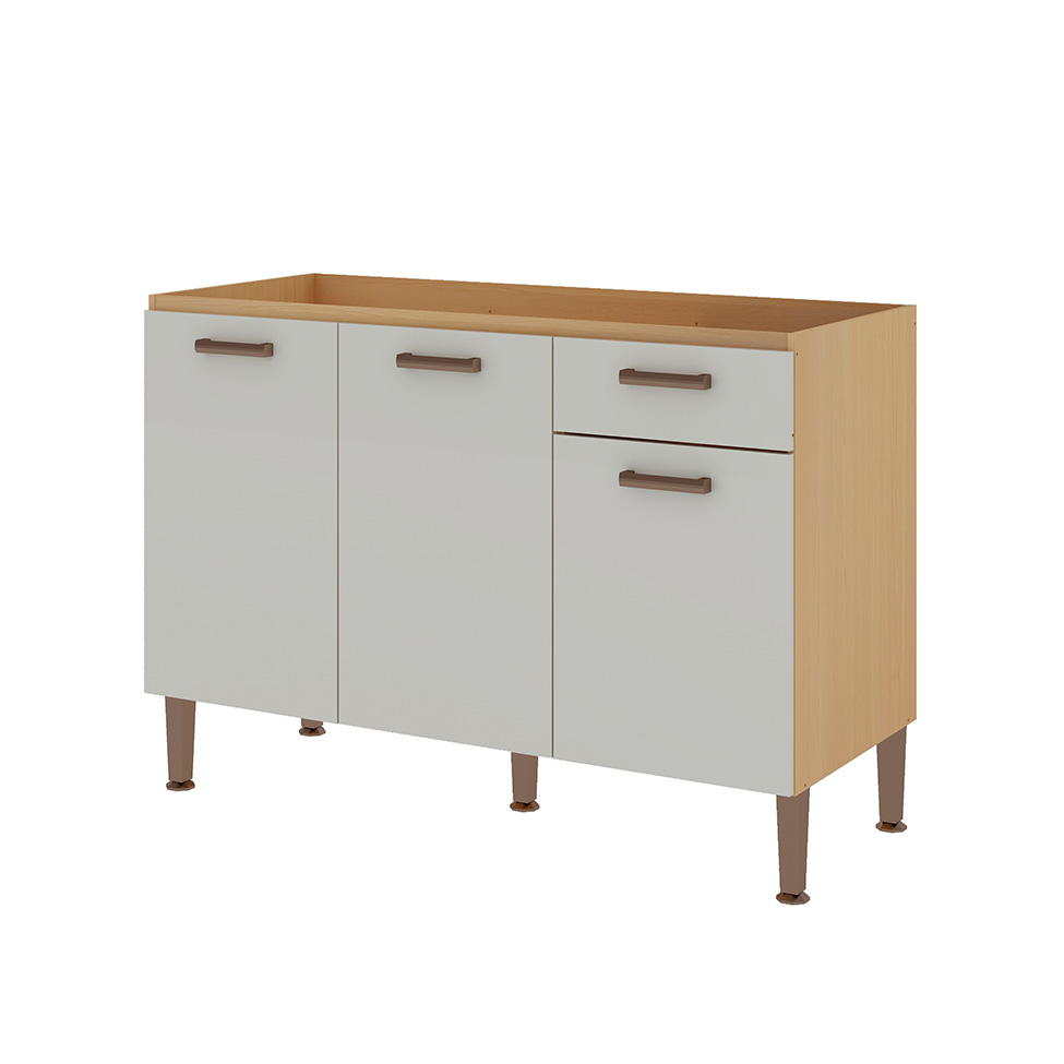 Cozinha Compacta Essência 100% MDF 6 Portas 1 Gaveta Freijó e Off White
