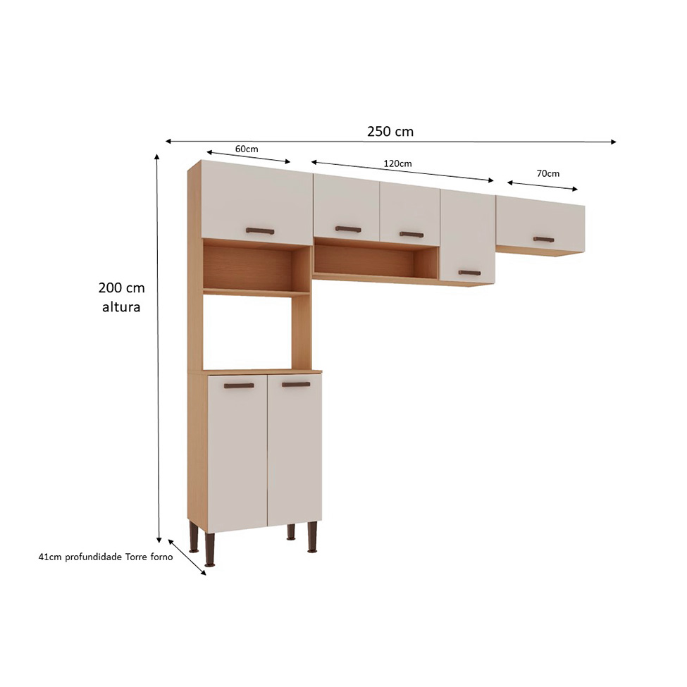 Cozinha Compacta Essência 100% MDF 7 Portas Freijó e Off White