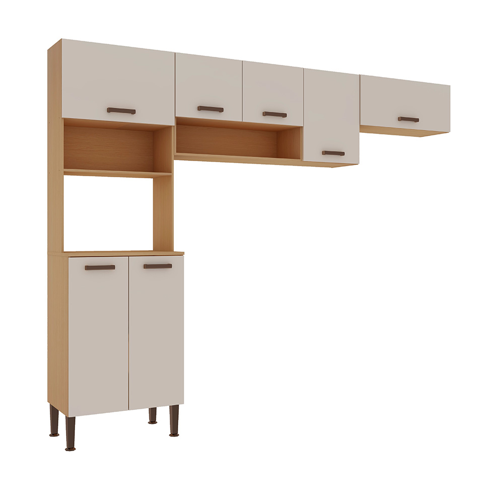 Cozinha Compacta Essência 100% MDF 7 Portas Freijó e Off White