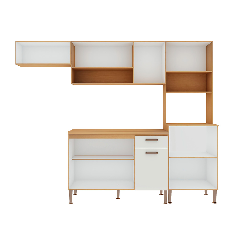 Cozinha Compacta Essência 100% MDF 9 Portas 1 Gaveta Freijó e Off White