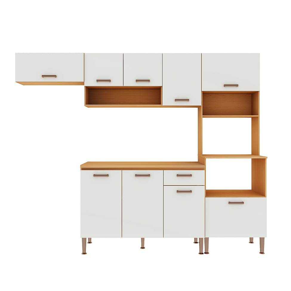 Cozinha Compacta Essência 100% MDF 9 Portas 1 Gaveta Freijó e Off White