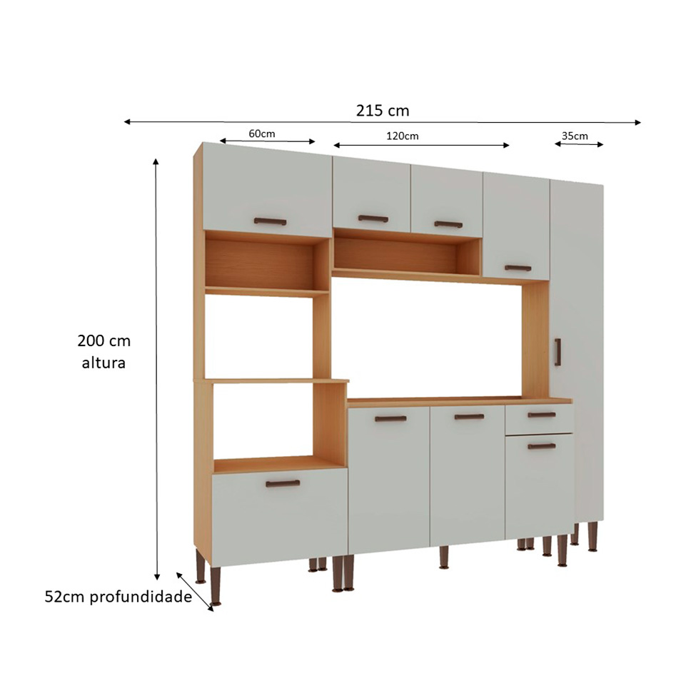 Cozinha Compacta Essência 100% MDF 9 Portas 1 Gaveta Frejó e Off White