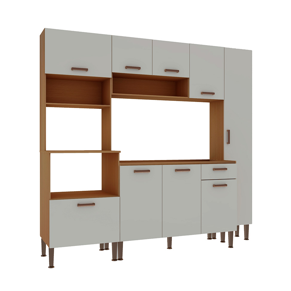Cozinha Compacta Essência 100% MDF 9 Portas 1 Gaveta Frejó e Off White