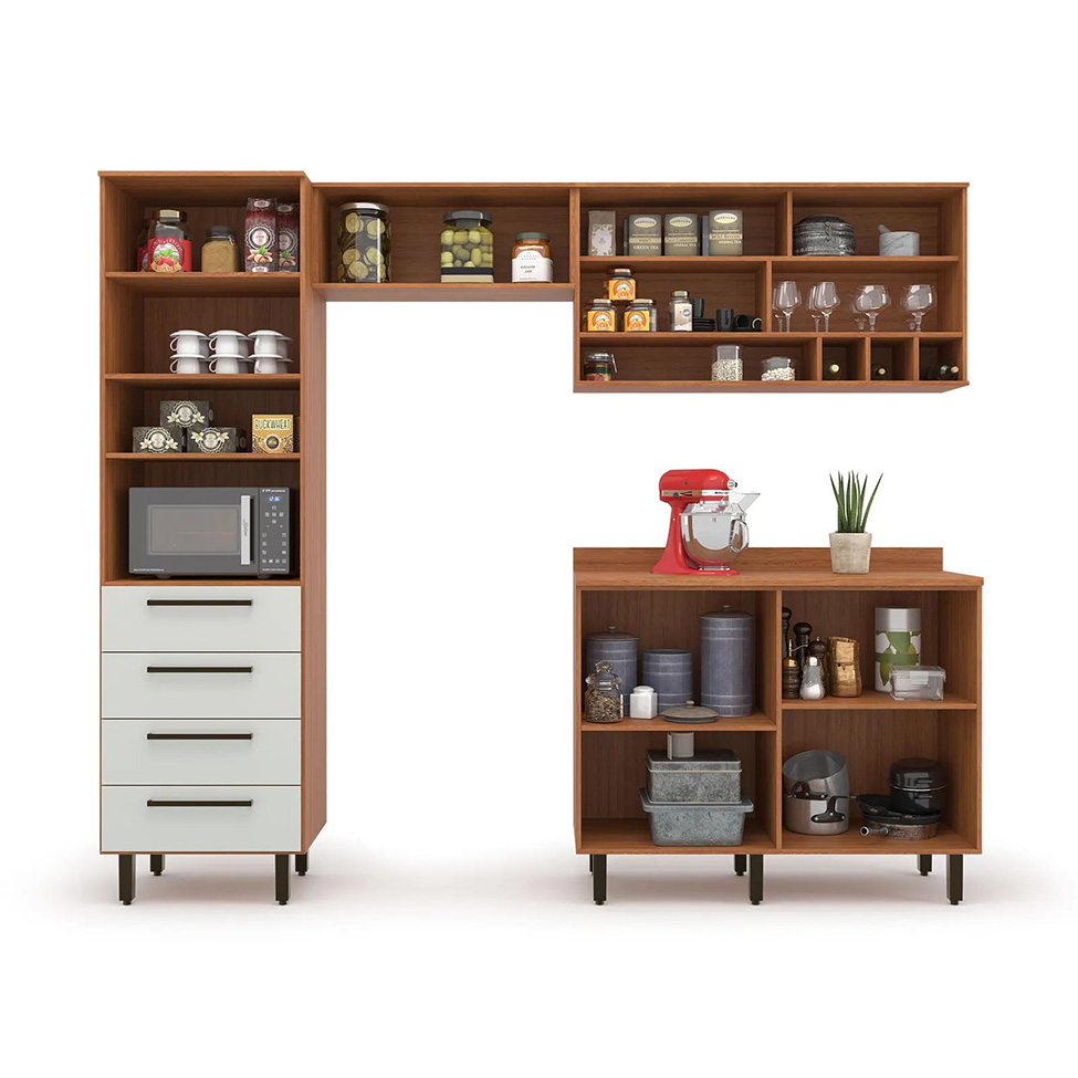 Cozinha Compacta Evolution 5 Portas 4 Gavetas Off White e Freijó