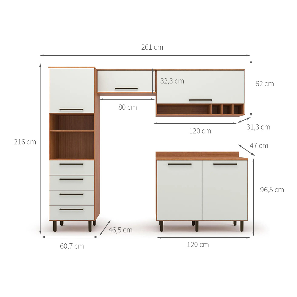 Cozinha Compacta Evolution 5 Portas 4 Gavetas Off White e Freijó