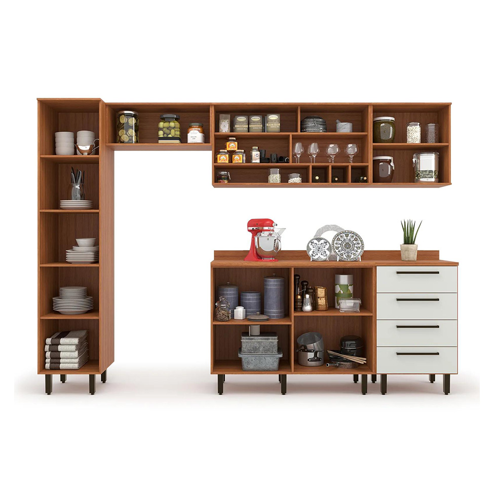 Cozinha Compacta Evolution 7 Portas 4 Gavetas Off White e Freijó