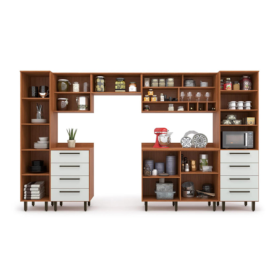Cozinha Compacta Evolution 8 Portas 8 Gavetas Off White e Freijó