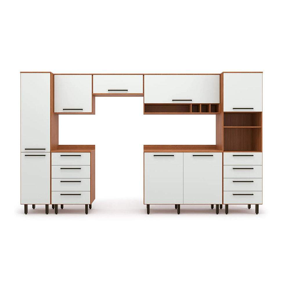 Cozinha Compacta Evolution 8 Portas 8 Gavetas Off White e Freijó