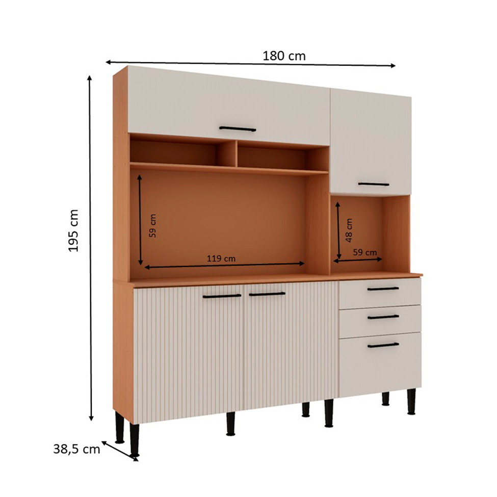 Cozinha Compacta Fiore 100% MDF 5 Portas 2 Gavetas Freijó e Off White