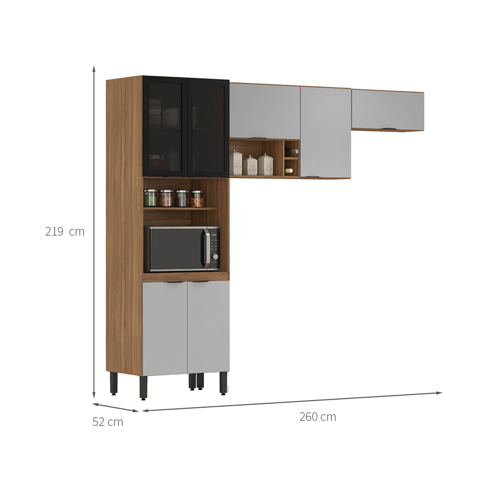 Cozinha Compacta Firenze 7 Portas Gavetas Amêndola e Bege