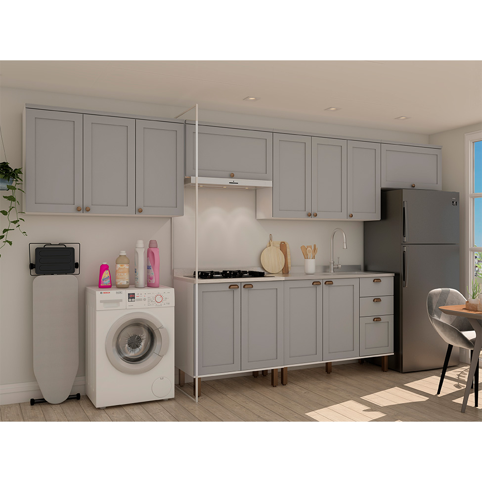 Cozinha Compacta Iluminata 12 Portas 3 Fendi e Branco