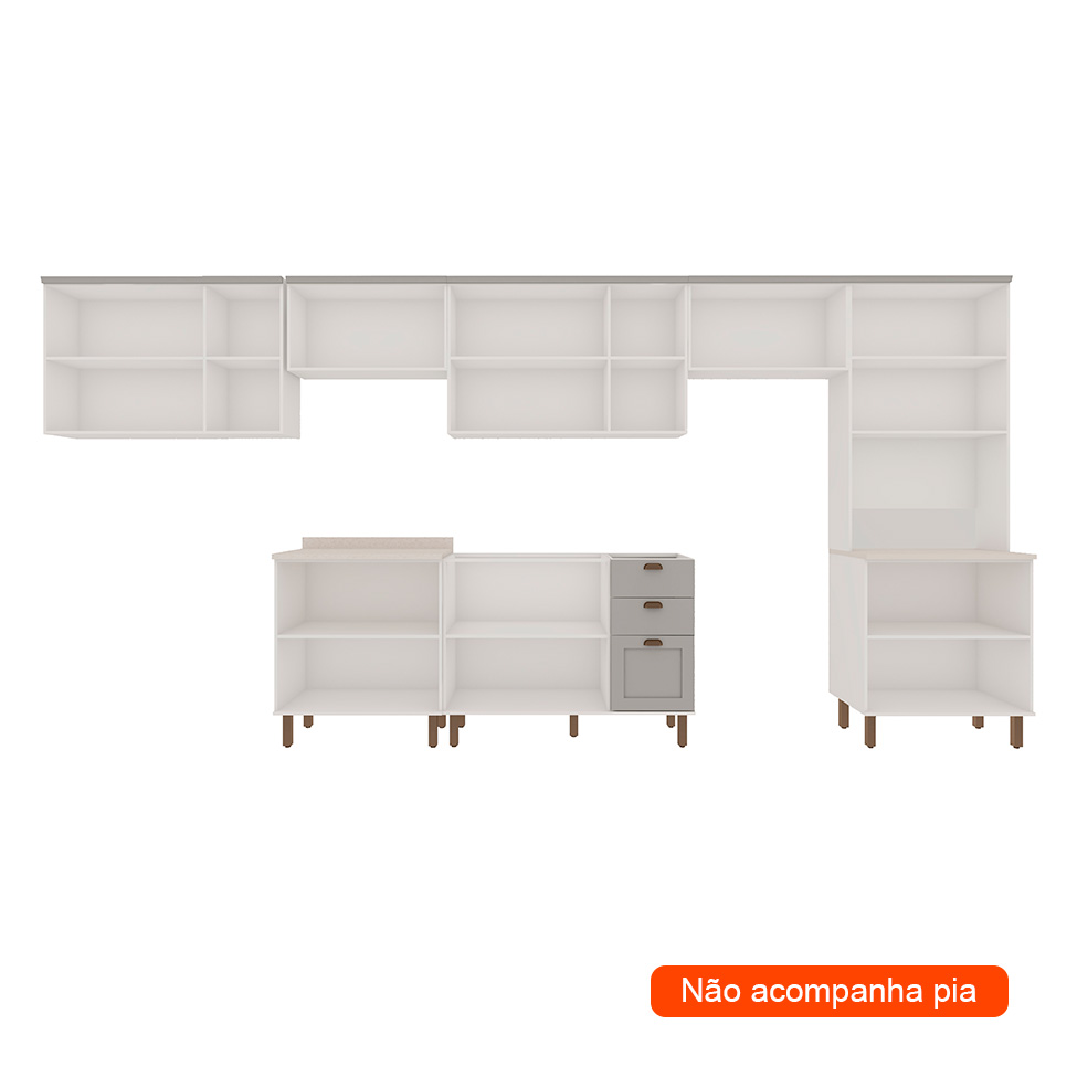 Cozinha Compacta Iluminata 12 Portas 3 Fendi e Branco