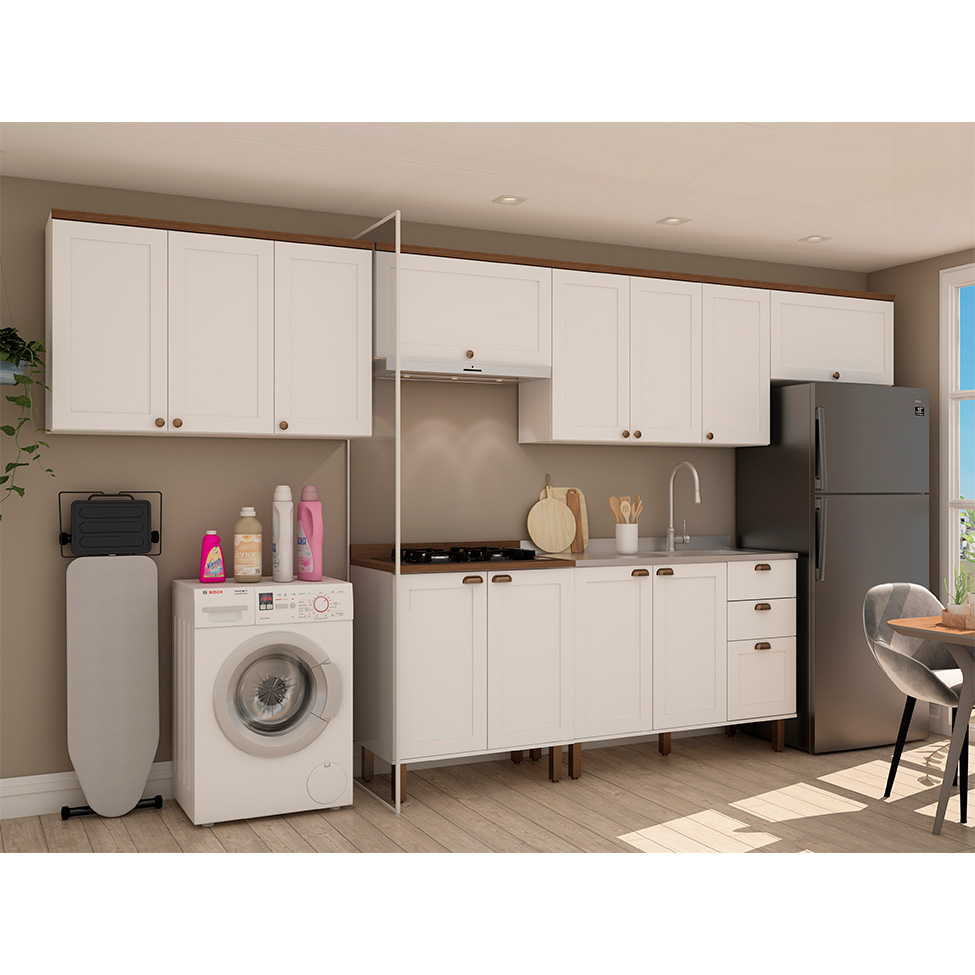 Cozinha Compacta Iluminata 12 Portas 3 Gavetas Branco e Ébano
