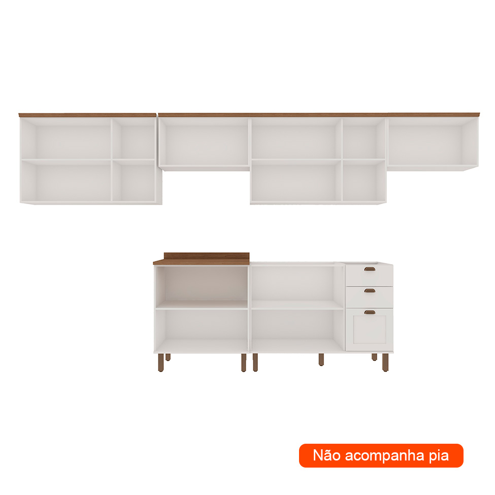 Cozinha Compacta Iluminata 12 Portas 3 Gavetas Branco e Ébano