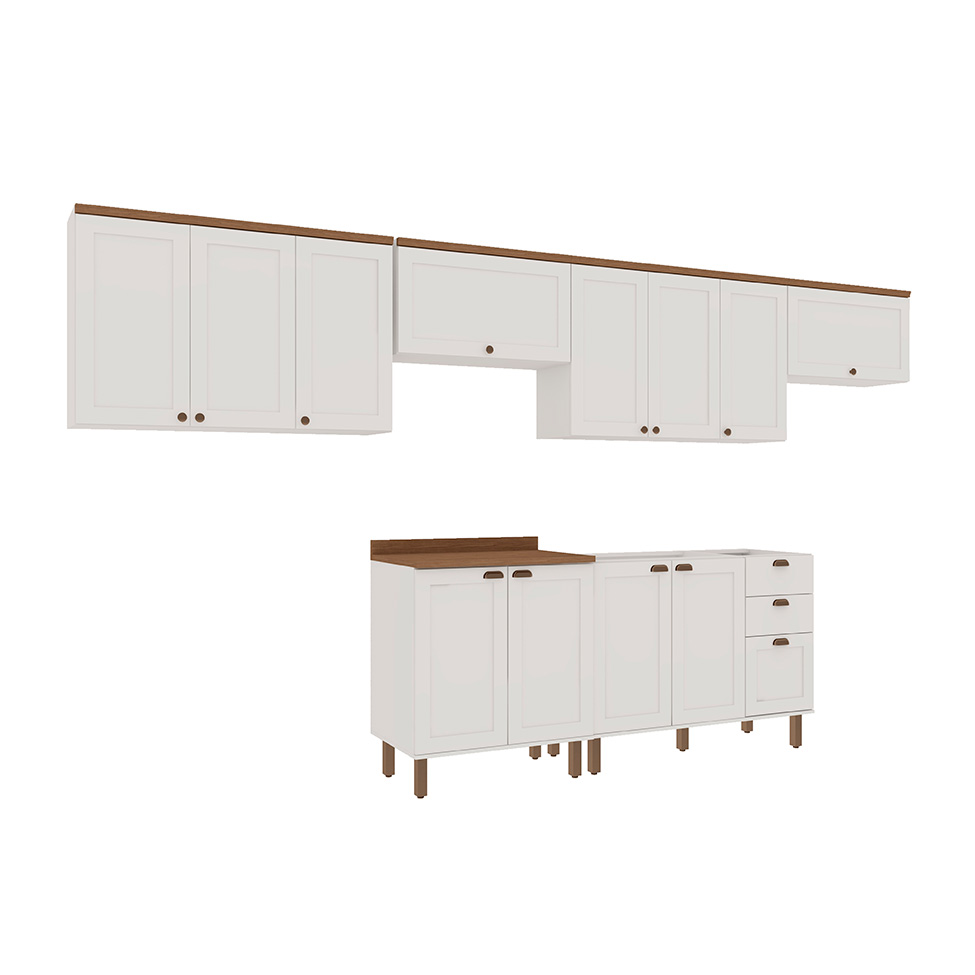 Cozinha Compacta Iluminata 12 Portas 3 Gavetas Branco e Ébano