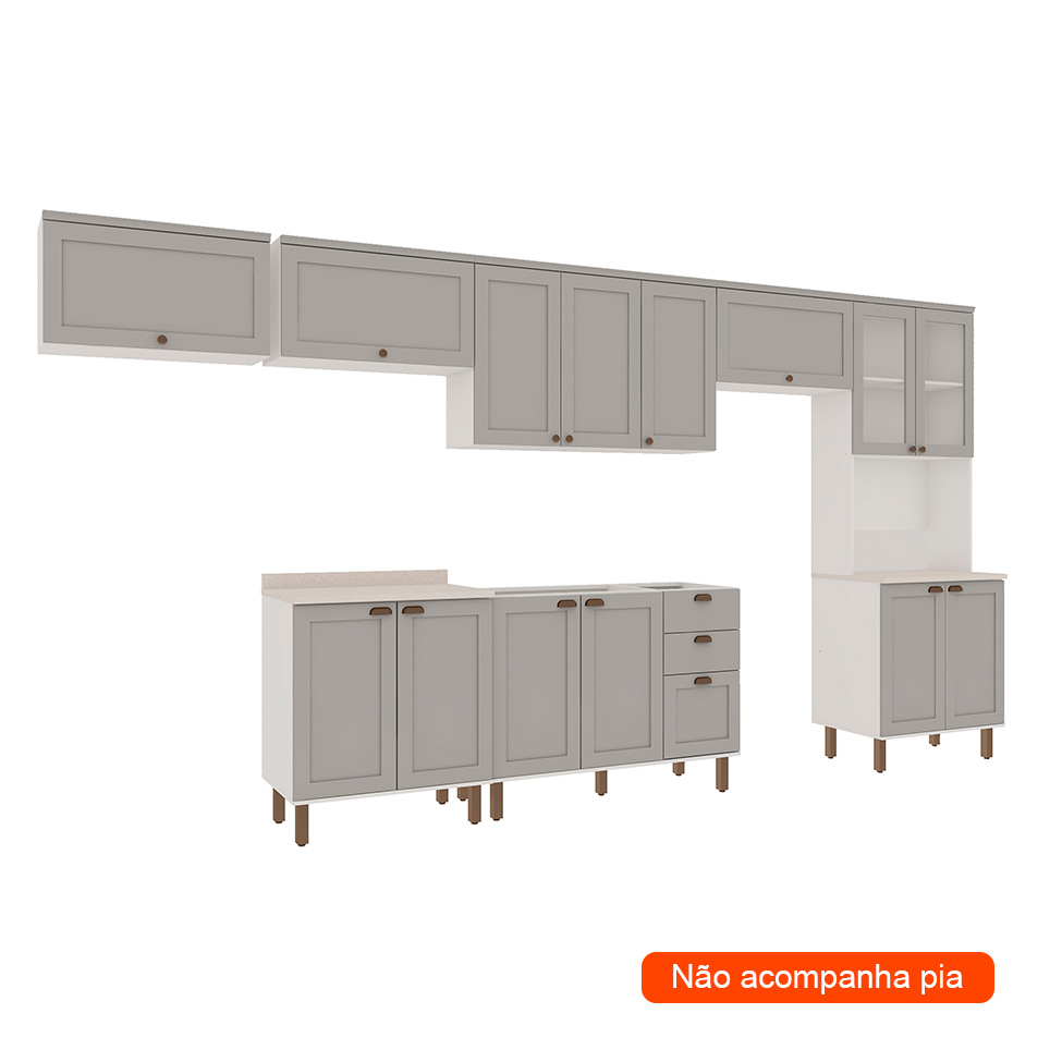 Cozinha Compacta Iluminata 14 Portas 3 Fendi e Branco
