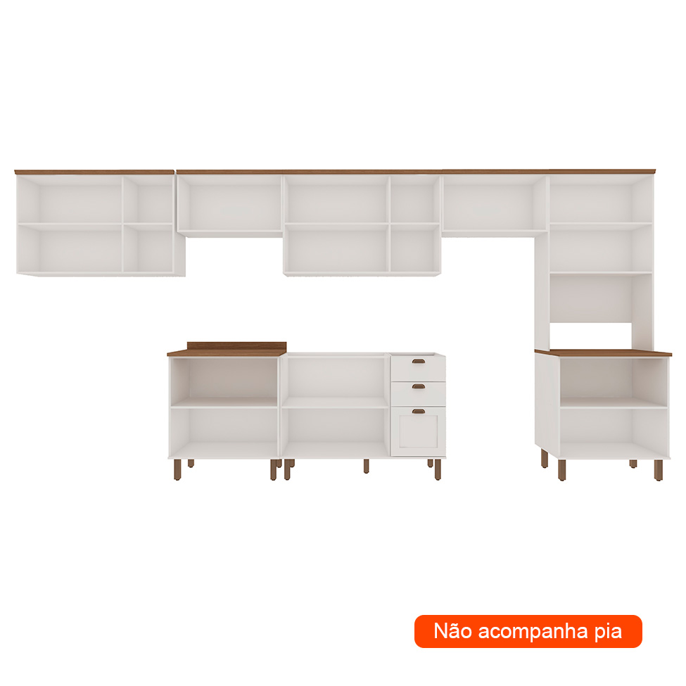 Cozinha Compacta Iluminata 14 Portas 3 Gavetas Branco e Ébano