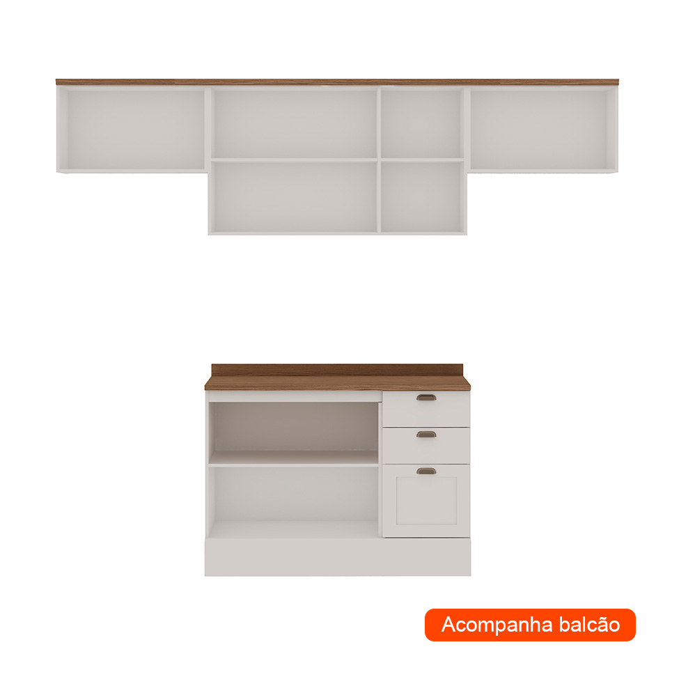 Cozinha Compacta Iluminata 7 Portas 3 Gavetas Branco e Ébano