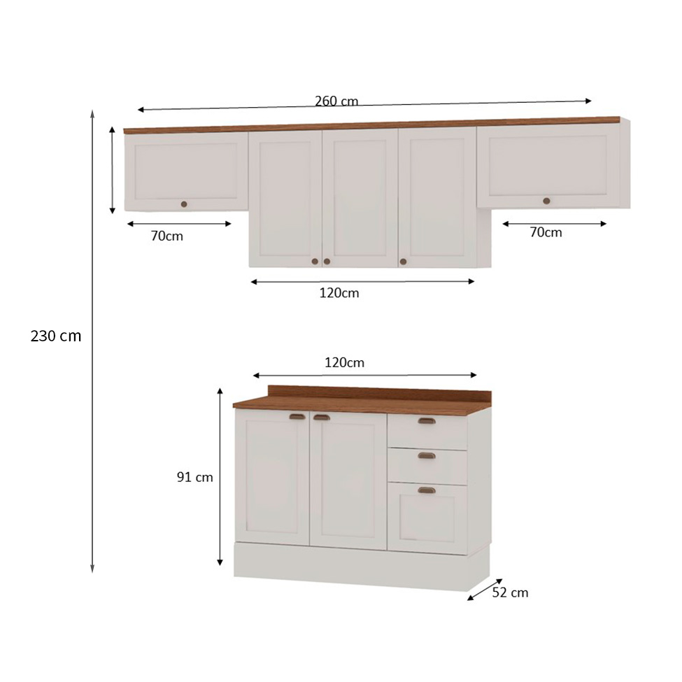 Cozinha Compacta Iluminata 7 Portas 3 Gavetas Branco e Ébano