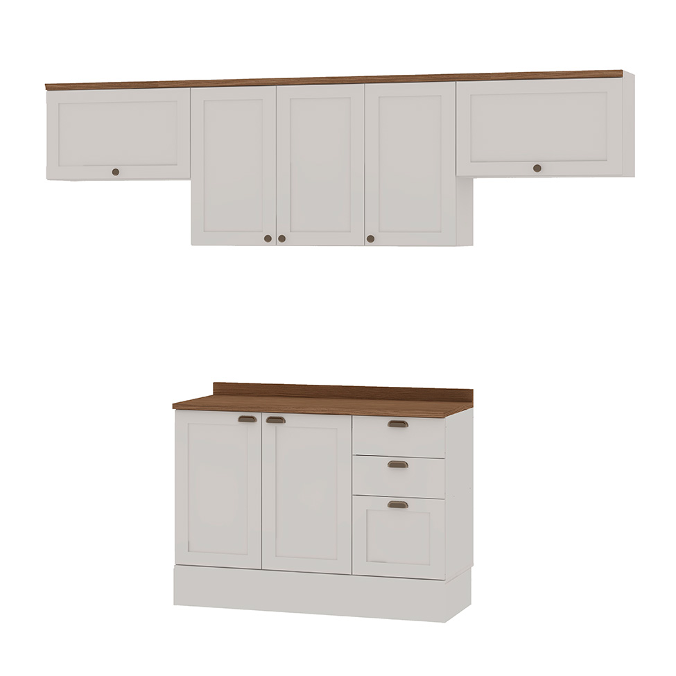 Cozinha Compacta Iluminata 7 Portas 3 Gavetas Branco e Ébano