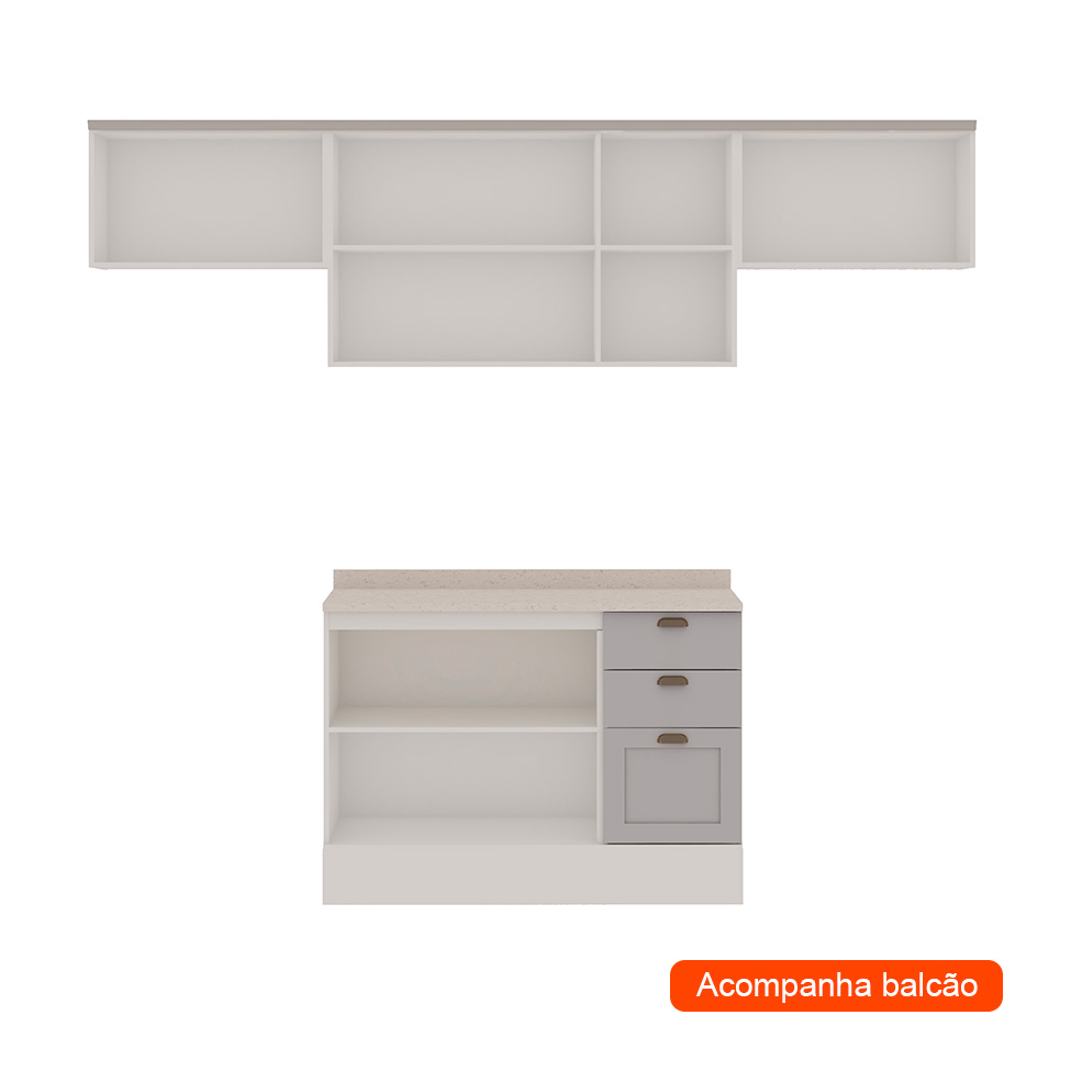 Cozinha Compacta Iluminata 7 Portas 3 Gavetas Branco e Fendi