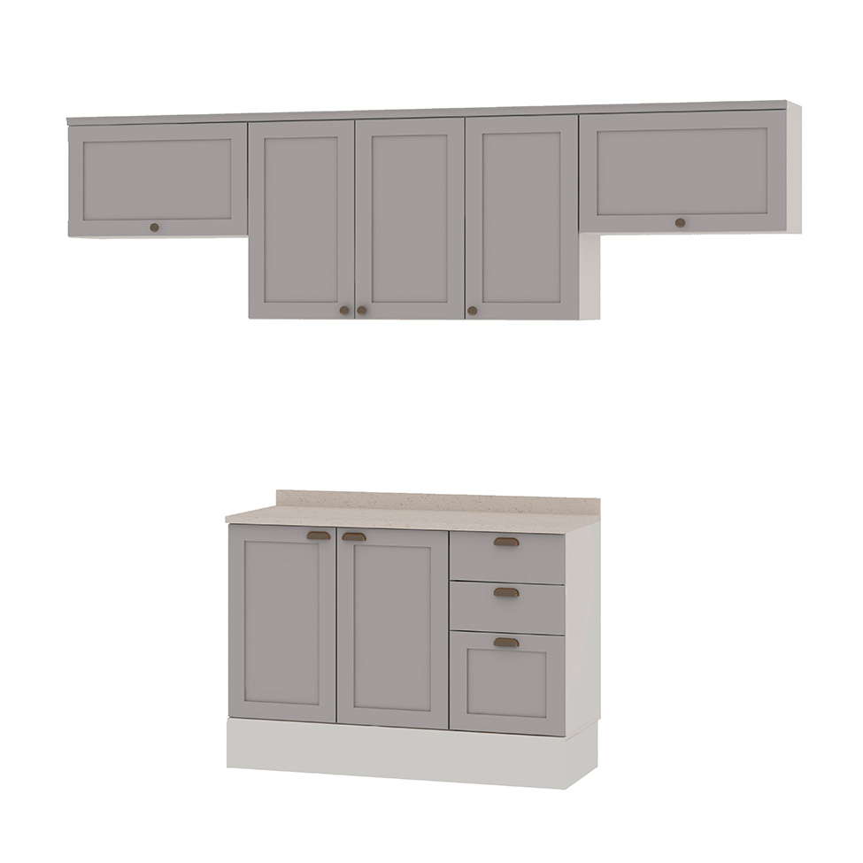 Cozinha Compacta Iluminata 7 Portas 3 Gavetas Branco e Fendi