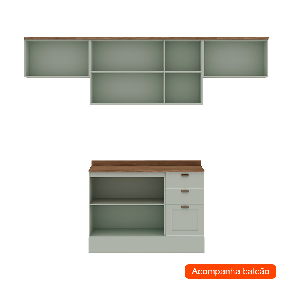 Cozinha Compacta Iluminata 7 Portas 3 Gavetas Mint e Ébano