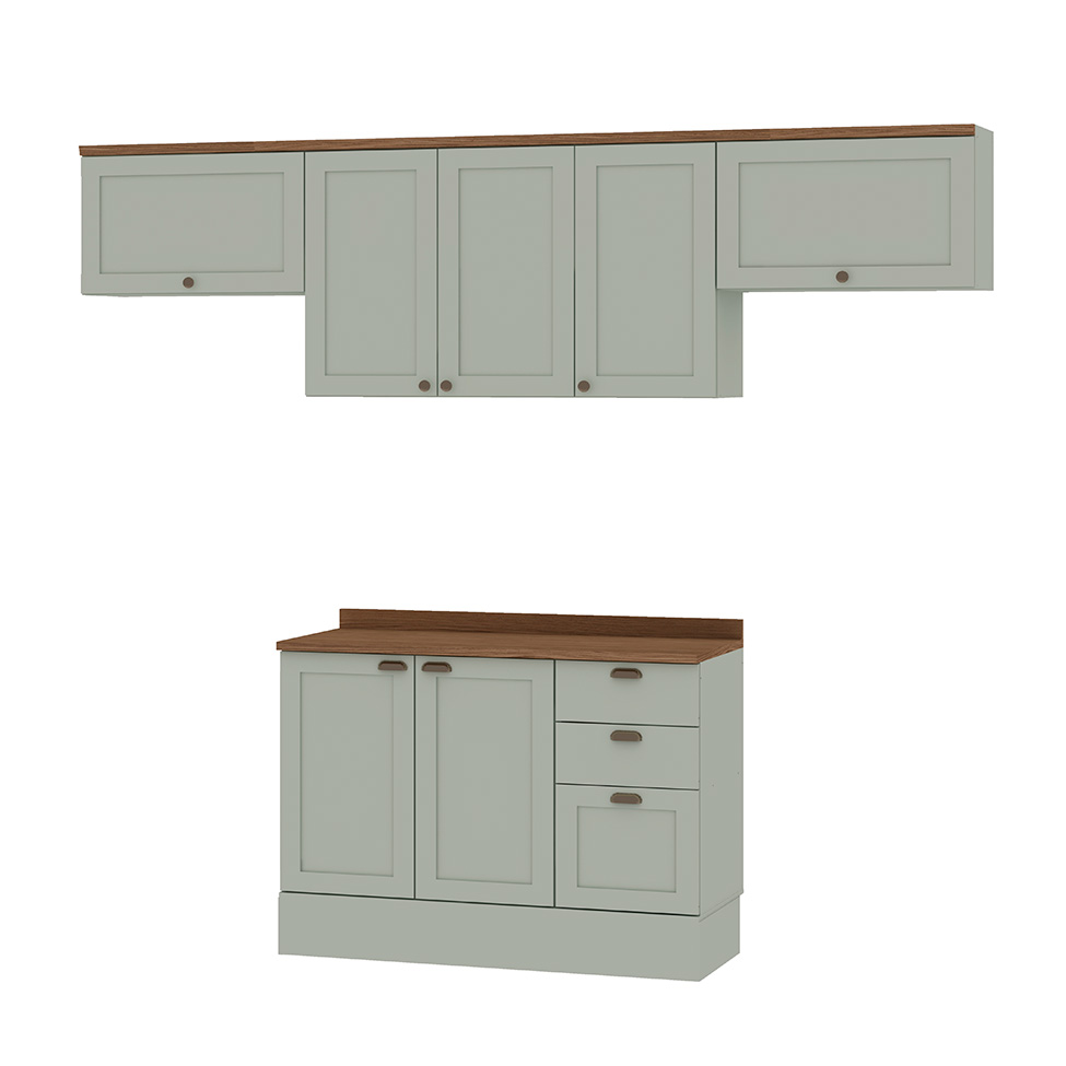 Cozinha Compacta Iluminata 7 Portas 3 Gavetas Mint e Ébano