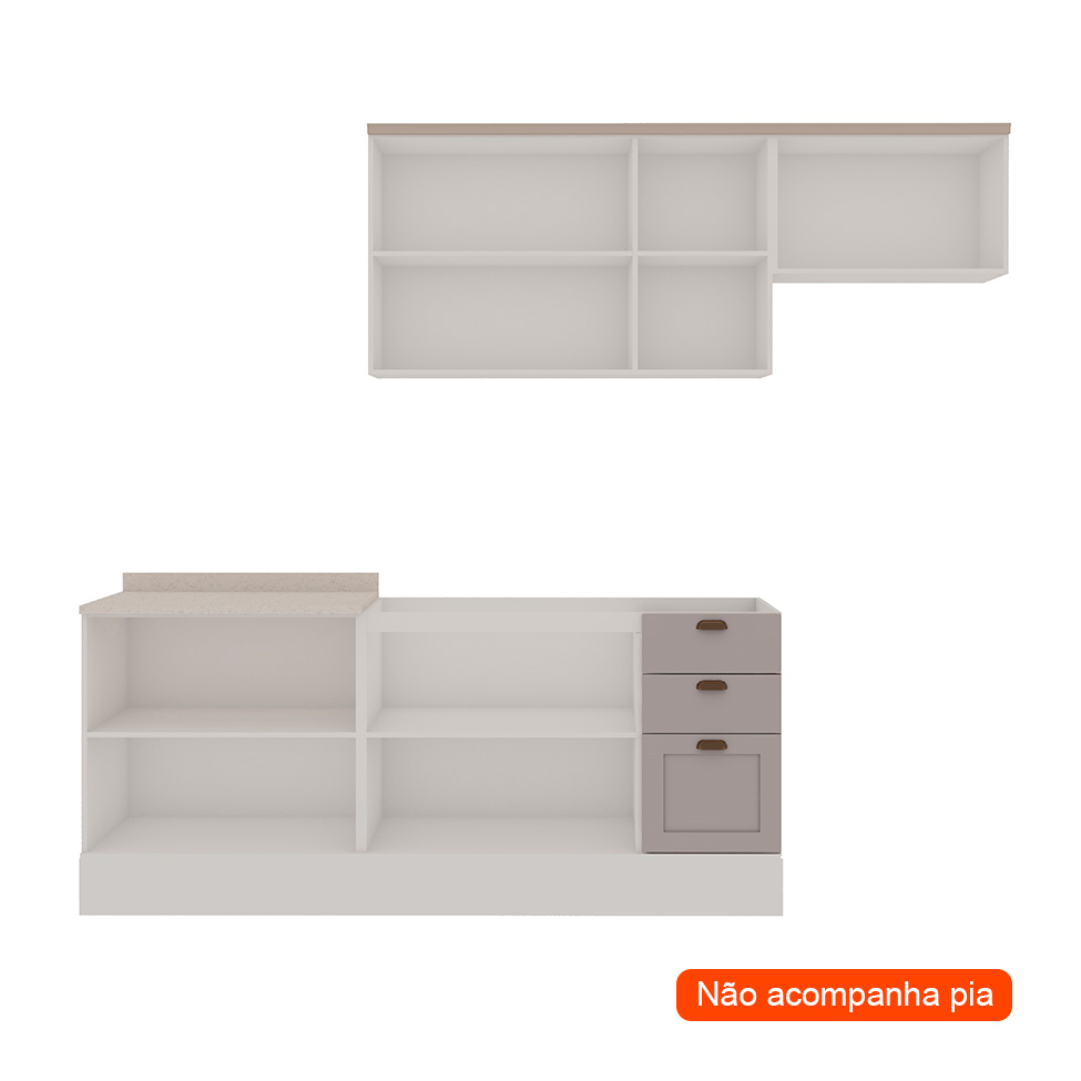Cozinha Compacta Iluminata 8 Portas 4 Gavetas Branca e Fendi