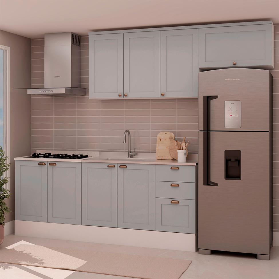 Cozinha Compacta Iluminata 8 Portas 4 Gavetas Mint e Ébano