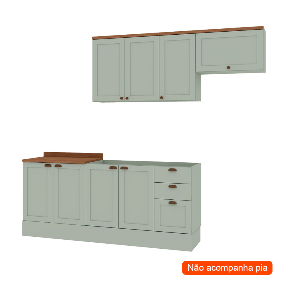 Cozinha Compacta Iluminata 8 Portas 4 Gavetas Mint e Ébano