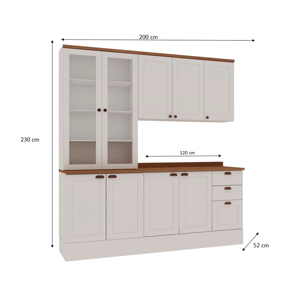 Cozinha Compacta Iluminata 9 Portas 3 Gavetas Branco e Ébano