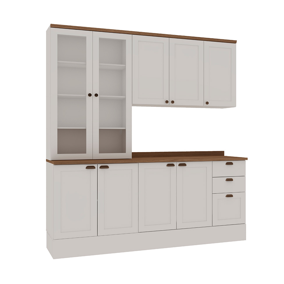 Cozinha Compacta Iluminata 9 Portas 3 Gavetas Branco e Ébano