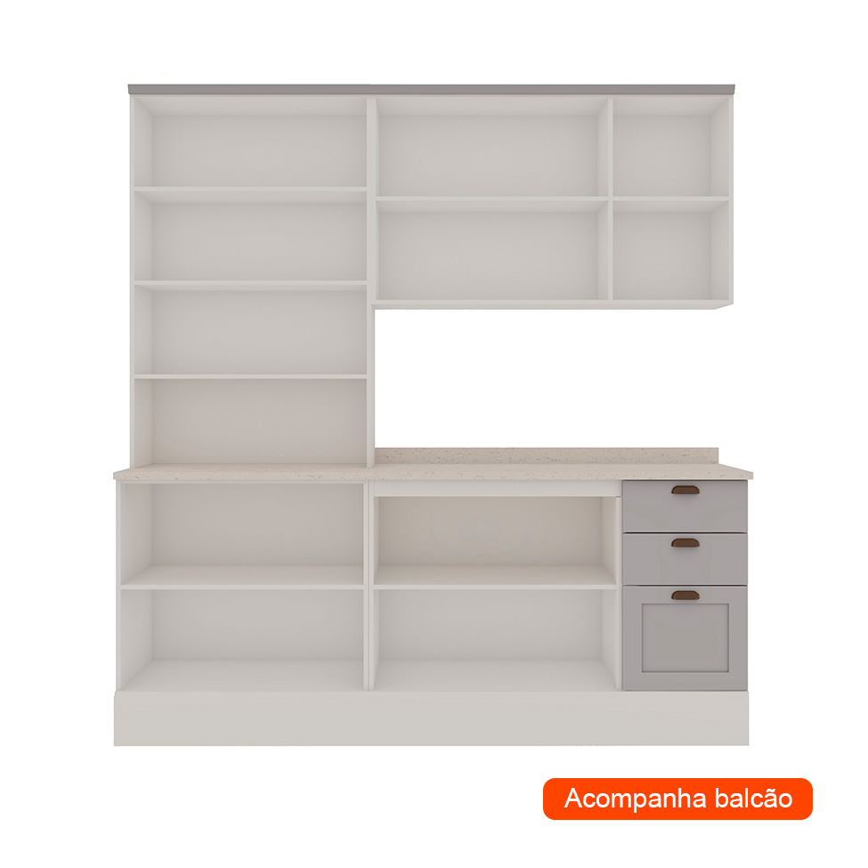 Cozinha Compacta Iluminata 9 Portas 3 Gavetas Branco e Fendi