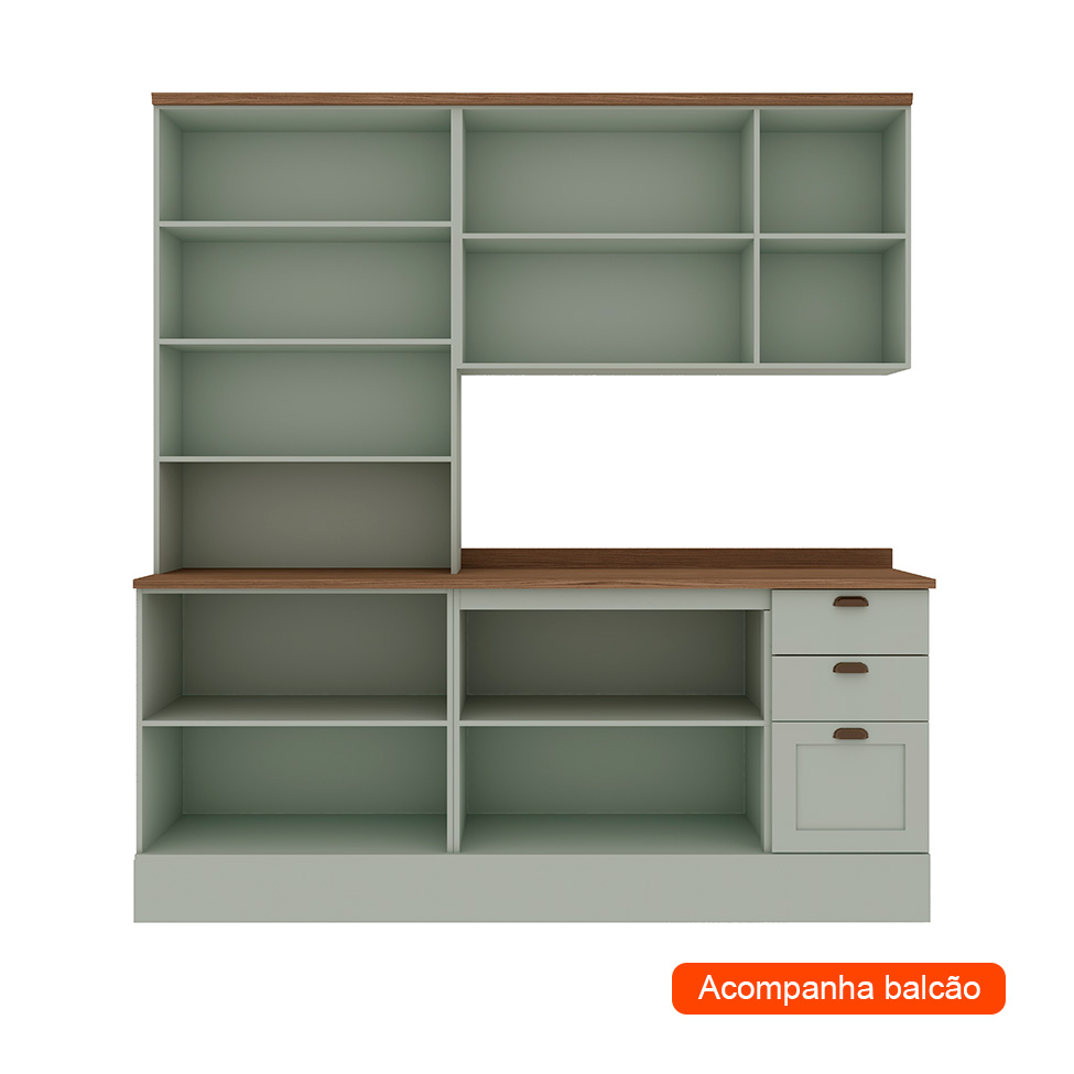 Cozinha Compacta Iluminata 9 Portas 3 Gavetas Mint e Ébano