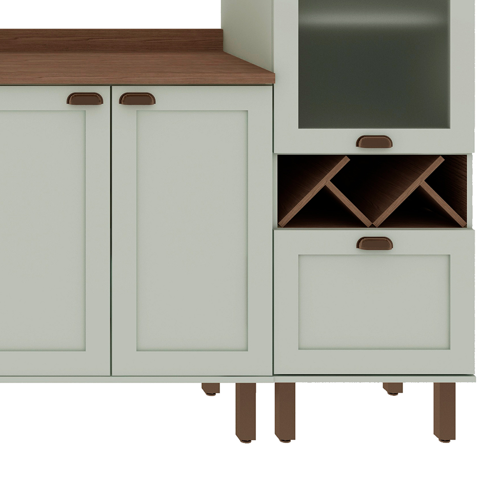 Cozinha Compacta Iluminata Ayla com Vidro 6 Portas 4 Gavetas Verde Mint e Ébano