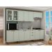 Cozinha Compacta Iluminata Ester com Vidro 12 Portas 3 Gavetas Verde Mint e Ébano